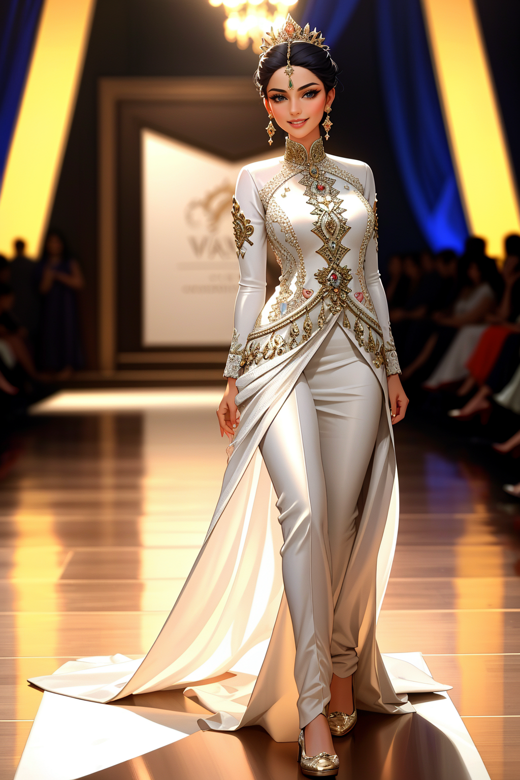 06352-2425568601-((Masterpiece, best quality,edgQuality)),smile,smirk, _edgBW, a woman walking down a runway wearing a dress ,wearing edgBW fashi.png